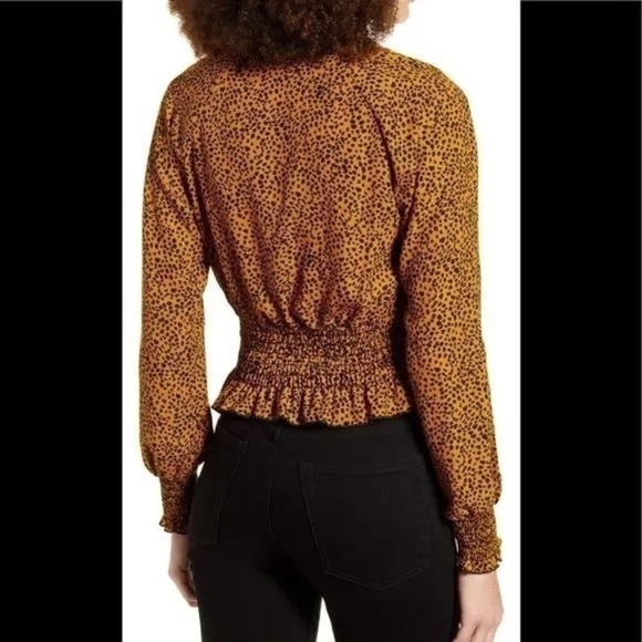 nwt BP SMOCKED SURPLICE TOP BLOUSE LEOPARD PRINT Medium - Picture 2 of 16